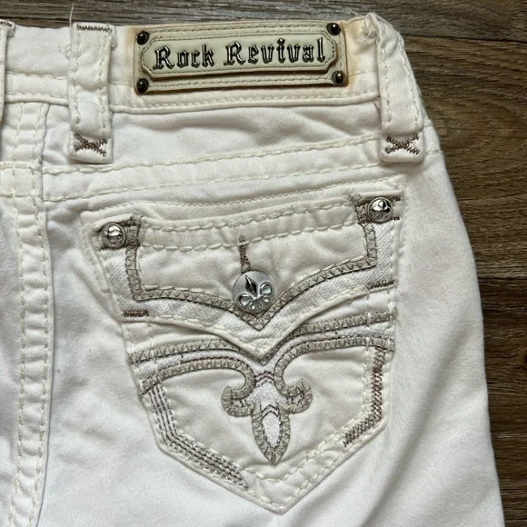 Rock Revival White Jean Shorts with Distressed Hem - Picture 2 of 8
